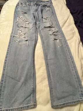 American Eagle Outfitters Light Blue Distressed Wide Leg Jeans